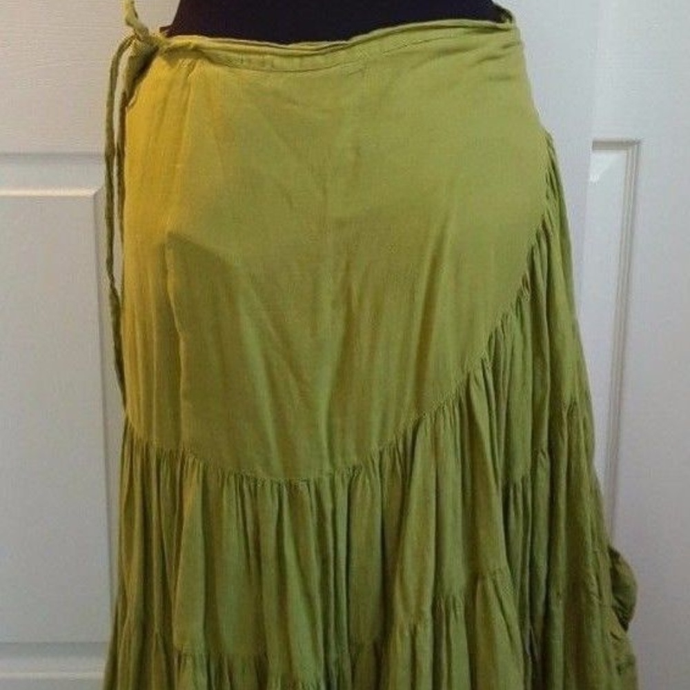 BOHO FESTIVAL OLIVE GREEN WRAP RUFFLE SKIRT DRESS - Picture 6 of 8
